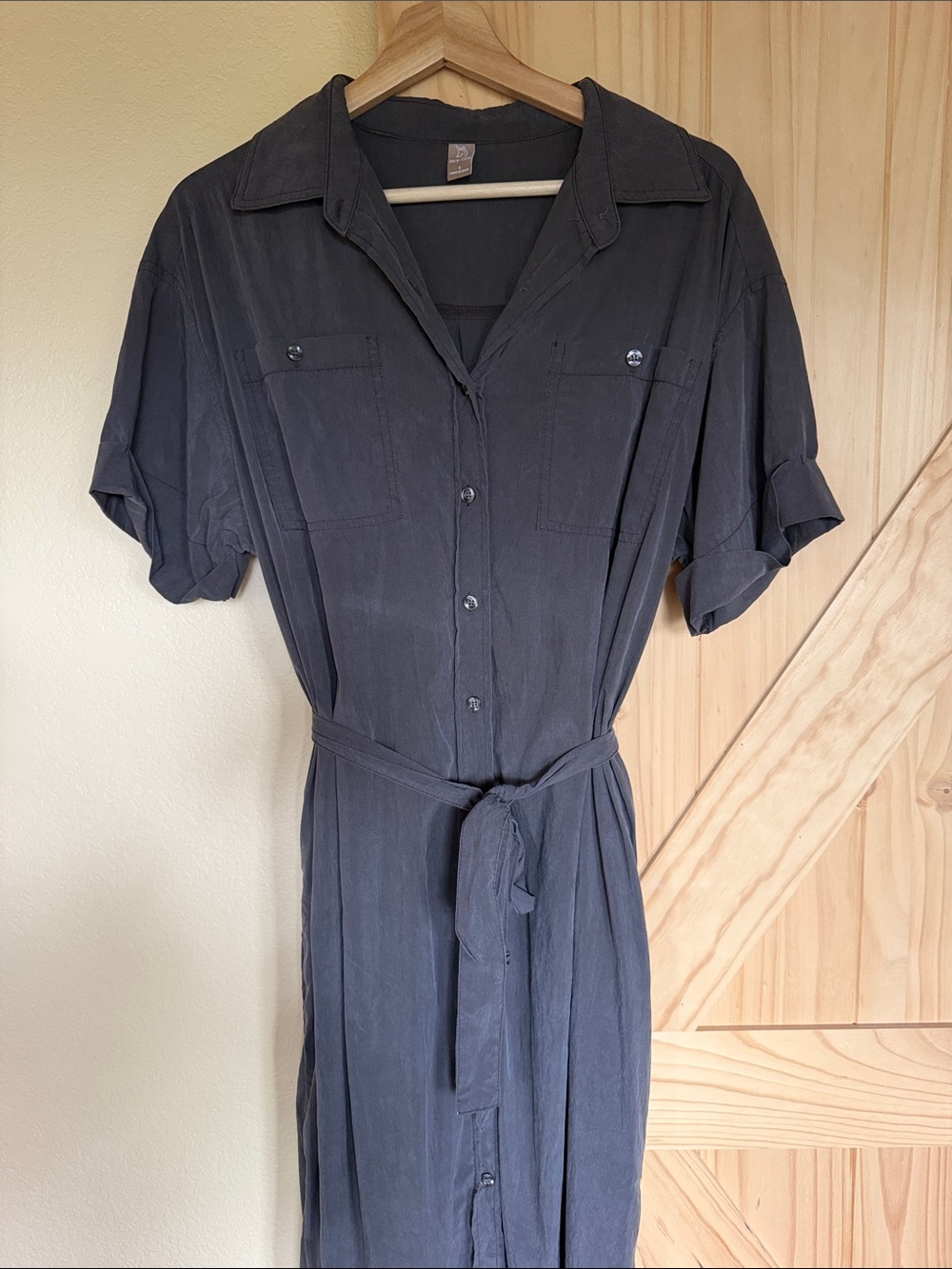 Midi Shirt Dress with Waist Tie and Pockets